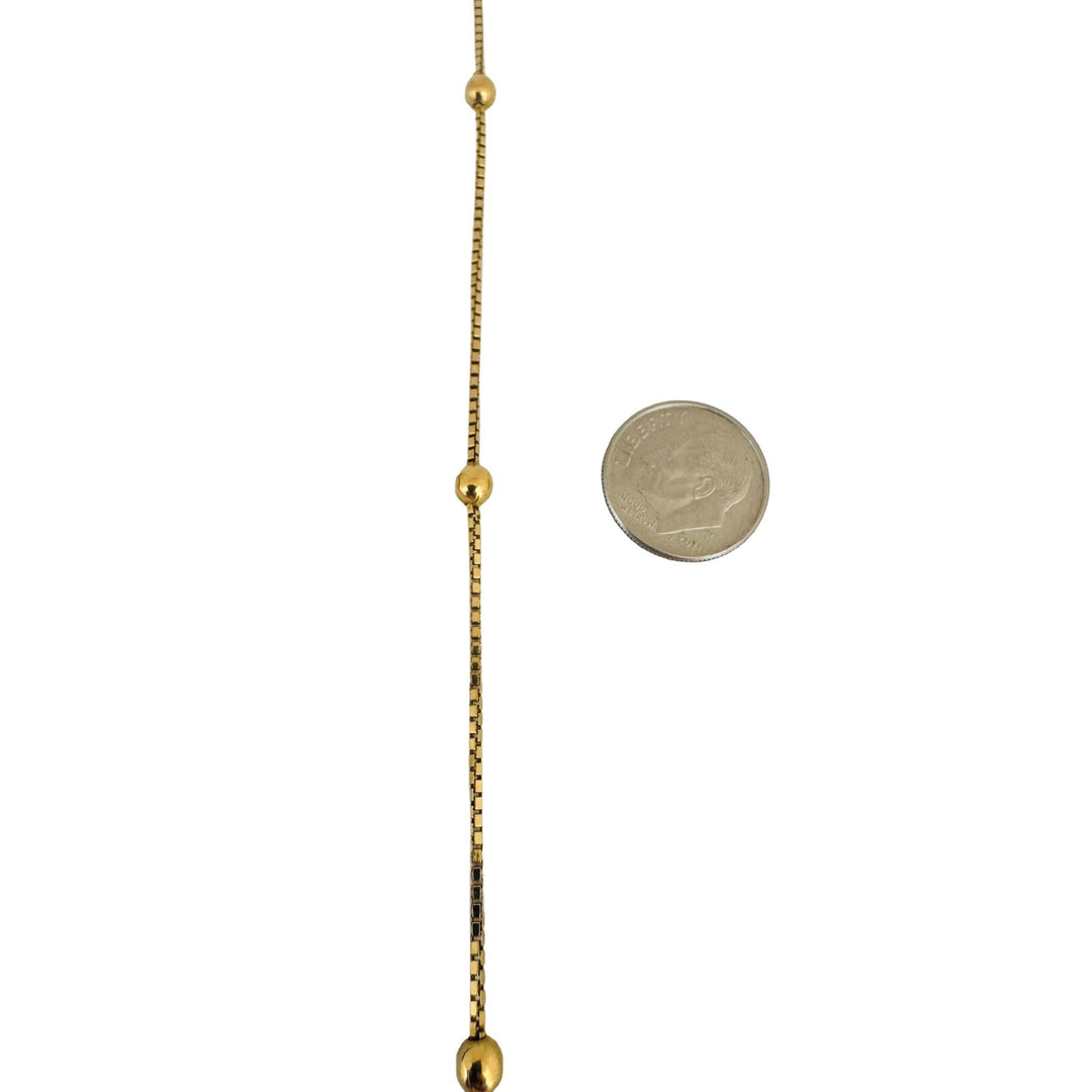 18k Yellow Gold 9.2g Vintage Ladies Box Link Ball Station Necklace Italy 24"