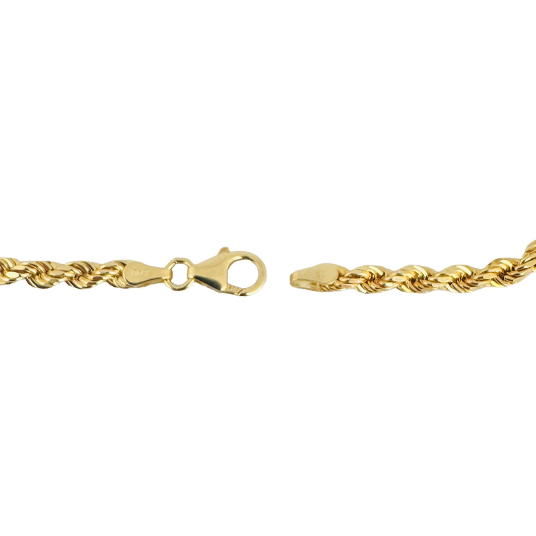 14k Yellow Gold 4.9g Hollow Diamond Cut 4mm Ladies Rope Bracelet Italy 7.5"