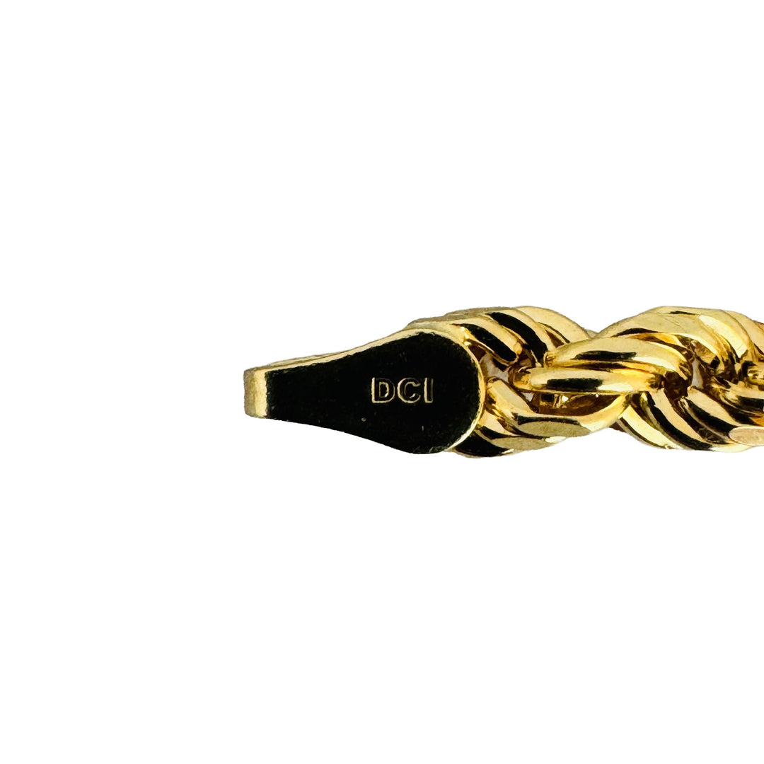 14k Yellow Gold 4.9g Hollow Diamond Cut 4mm Ladies Rope Bracelet Italy 7.5"