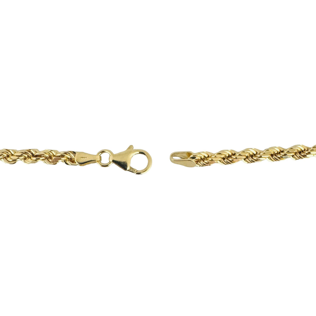 14k Yellow Gold 10.6g Hollow Diamond Cut 4mm Rope Chain Necklace Italy 18"