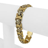 14k Yellow and White Gold 21g Two Tone 12mm Fancy Link Bracelet Italy 7.25"