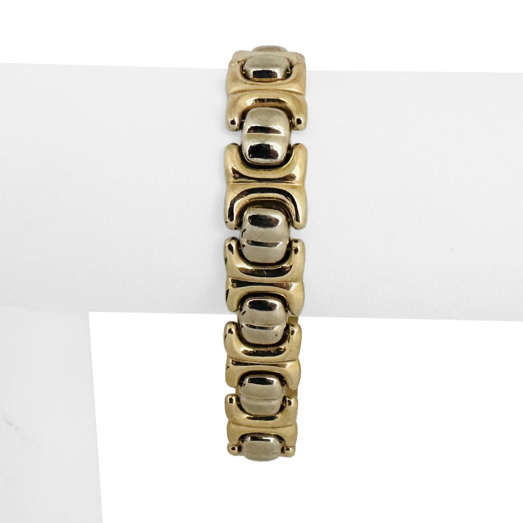 14k Yellow and White Gold 21g Two Tone 12mm Fancy Link Bracelet Italy 7.25"