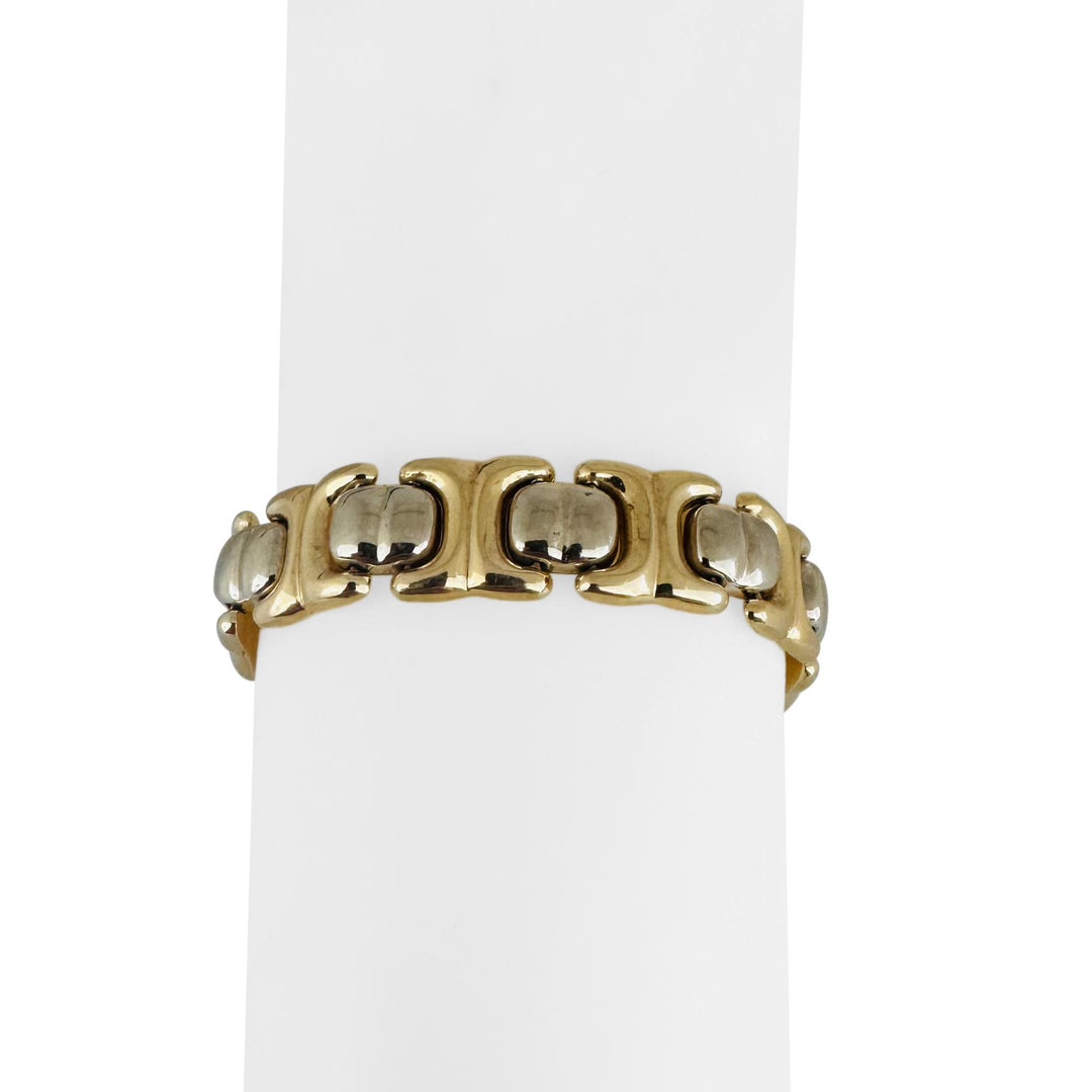 14k Yellow and White Gold 21g Two Tone 12mm Fancy Link Bracelet Italy 7.25"