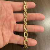 14k Yellow Gold 15.4g Ladies Polished 9mm Fancy Link Bracelet Italy 7"