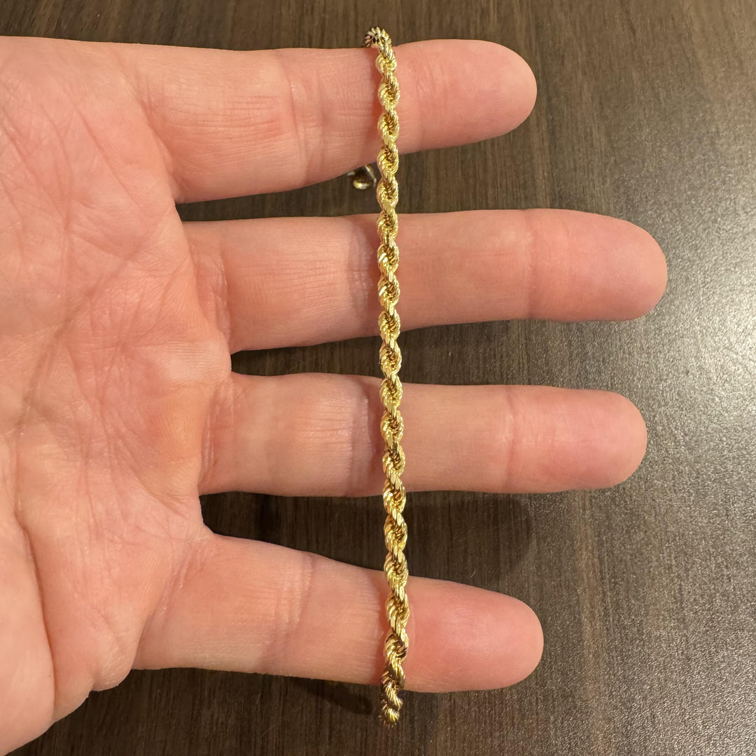 14k Yellow Gold 4.9g Hollow Diamond Cut 4mm Ladies Rope Bracelet Italy 7.5"