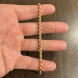 14k Yellow Gold 4.9g Hollow Diamond Cut 4mm Ladies Rope Bracelet Italy 7.5"