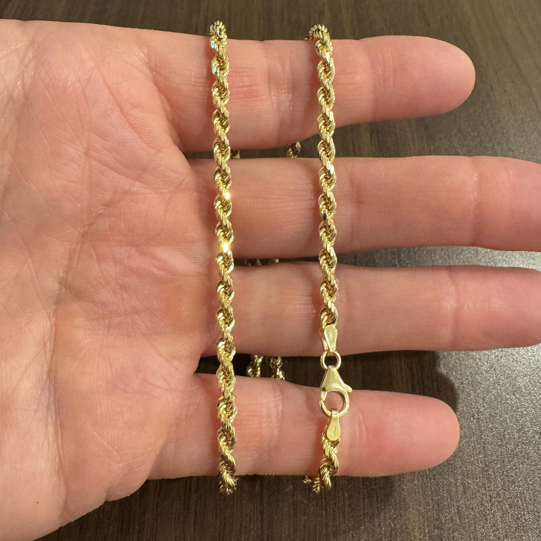14k Yellow Gold 10.6g Hollow Diamond Cut 4mm Rope Chain Necklace Italy 18"