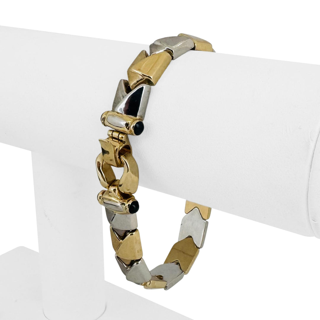 14k Yellow and White Gold 16.4g Two Tone 9mm Fancy Link Bracelet Italy 7.25"