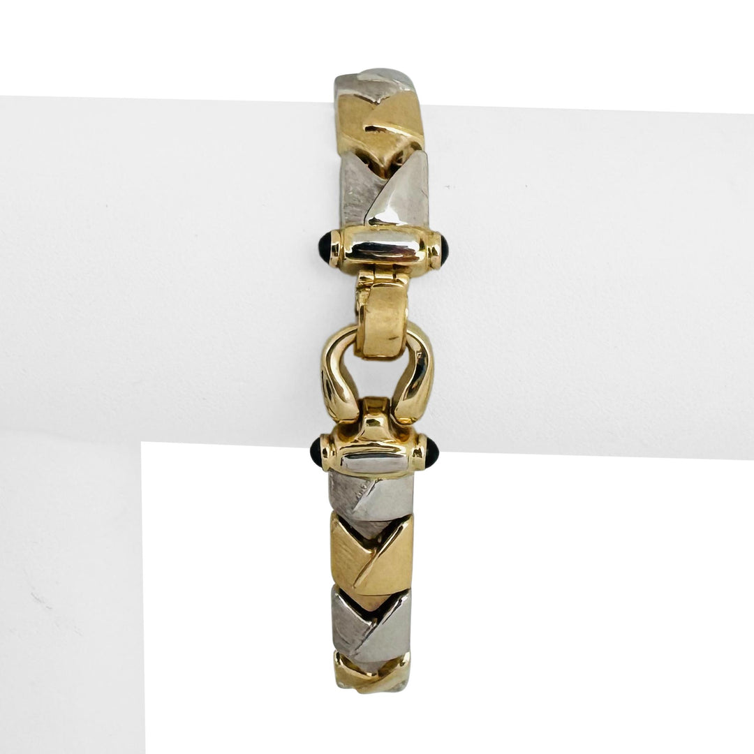 14k Yellow and White Gold 16.4g Two Tone 9mm Fancy Link Bracelet Italy 7.25"