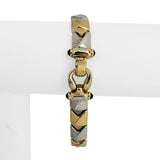 14k Yellow and White Gold 16.4g Two Tone 9mm Fancy Link Bracelet Italy 7.25"