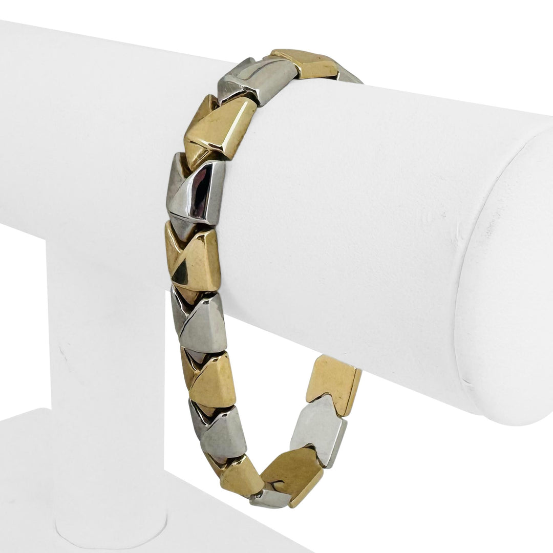 14k Yellow and White Gold 16.4g Two Tone 9mm Fancy Link Bracelet Italy 7.25"