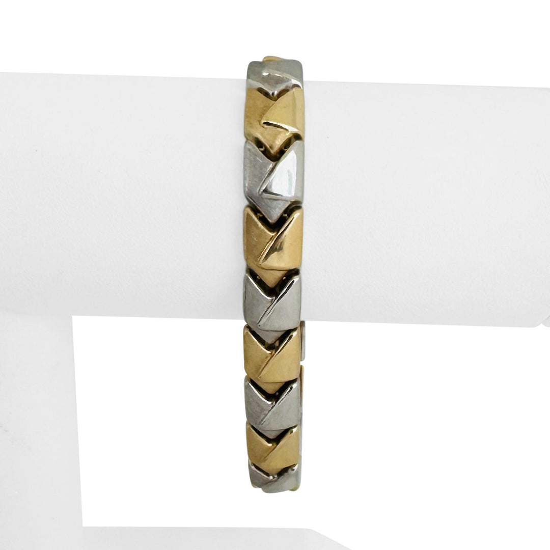 14k Yellow and White Gold 16.4g Two Tone 9mm Fancy Link Bracelet Italy 7.25"