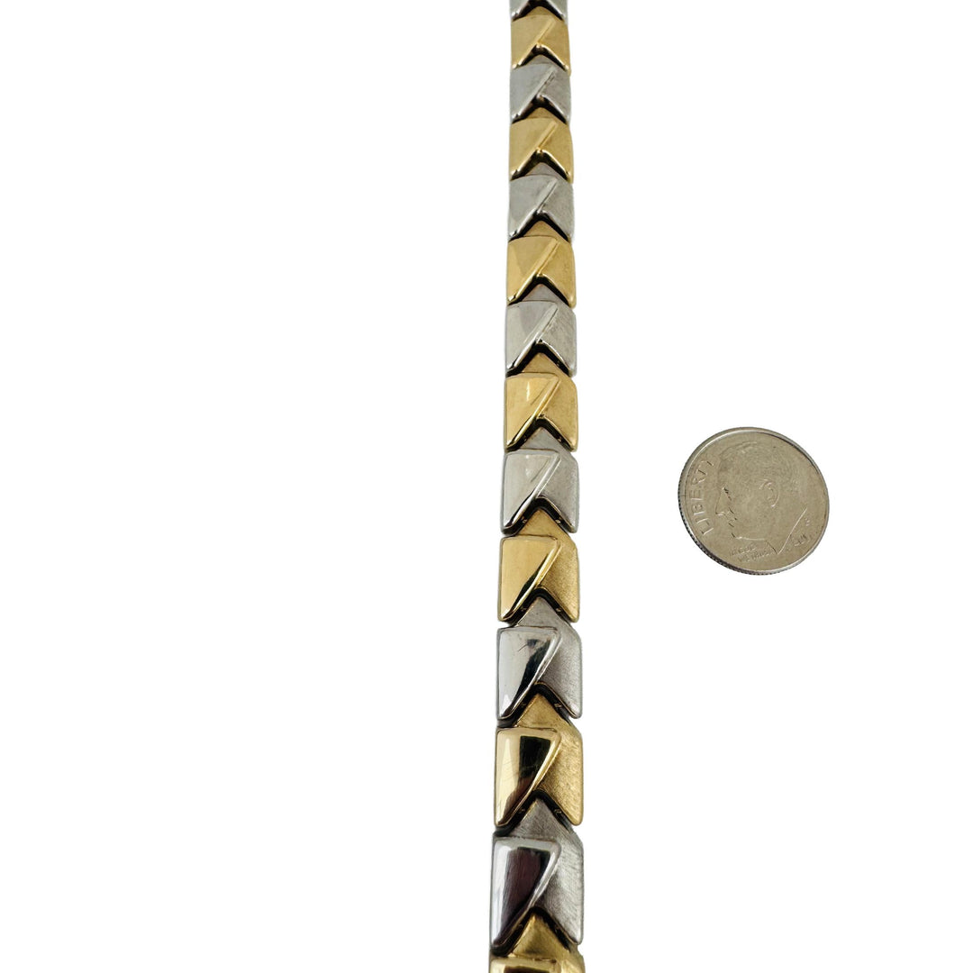 14k Yellow and White Gold 16.4g Two Tone 9mm Fancy Link Bracelet Italy 7.25"