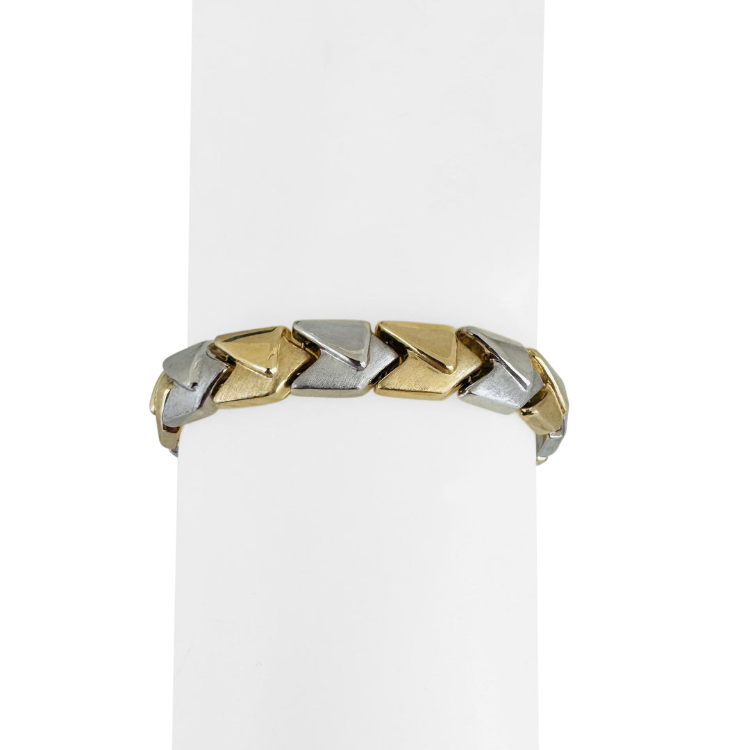 14k Yellow and White Gold 16.4g Two Tone 9mm Fancy Link Bracelet Italy 7.25"