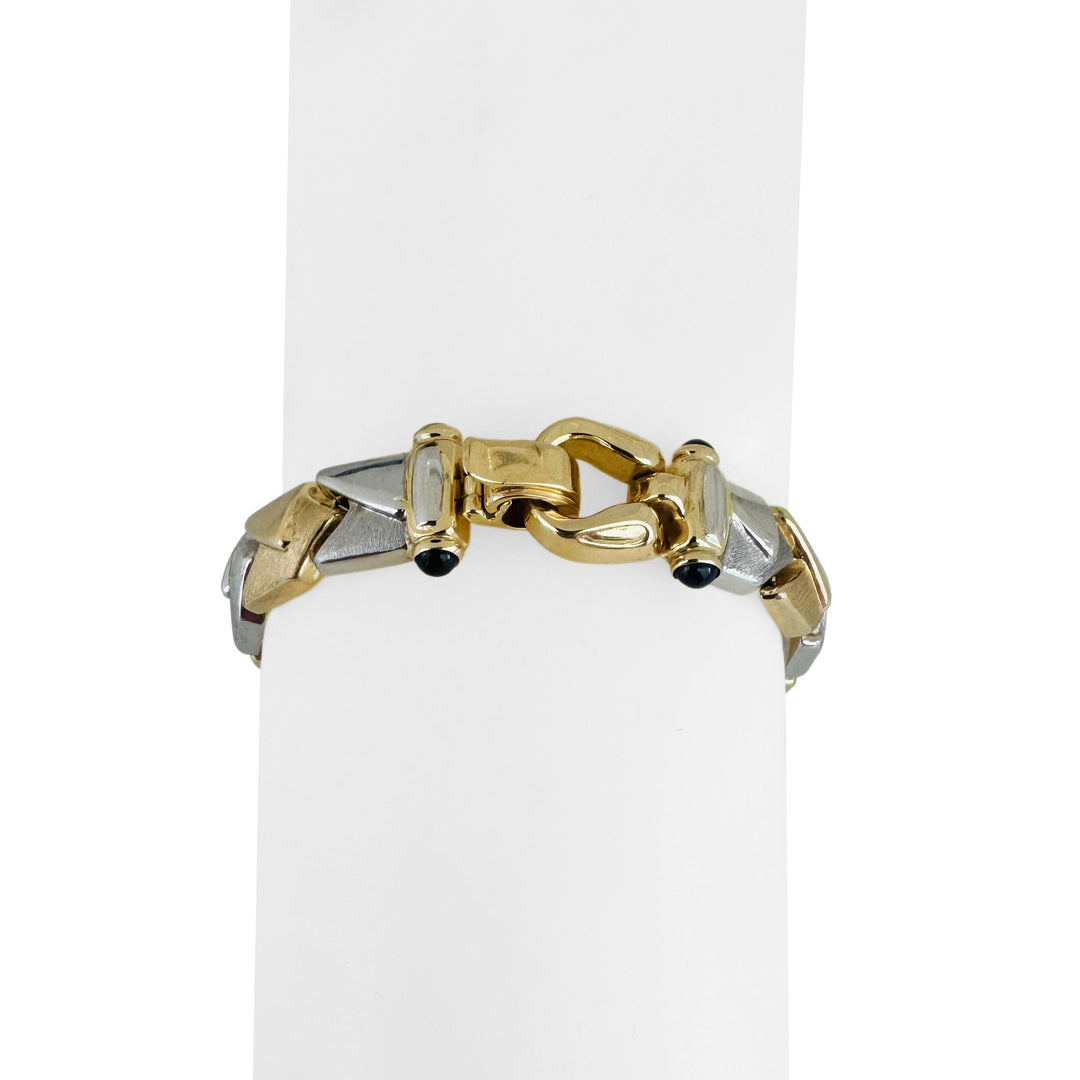 14k Yellow and White Gold 16.4g Two Tone 9mm Fancy Link Bracelet Italy 7.25"