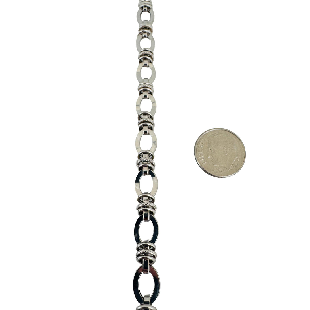 14k White Gold 4.7g Hollow Milor 7mm Fancy Cable Link Bracelet Italy 7.25"