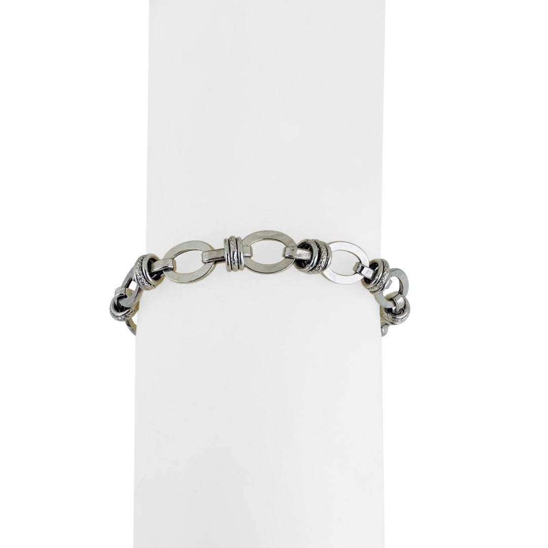 14k White Gold 4.7g Hollow Milor 7mm Fancy Cable Link Bracelet Italy 7.25"