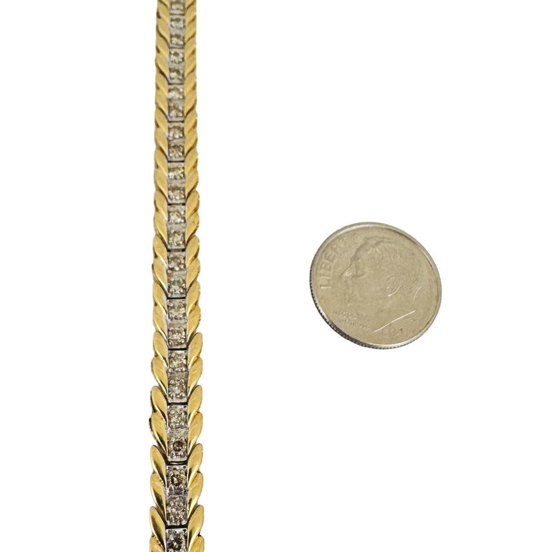 14k Yellow Gold and 1cttw Diamond 13.7g Vintage Chevron Link Bracelet 7.25"