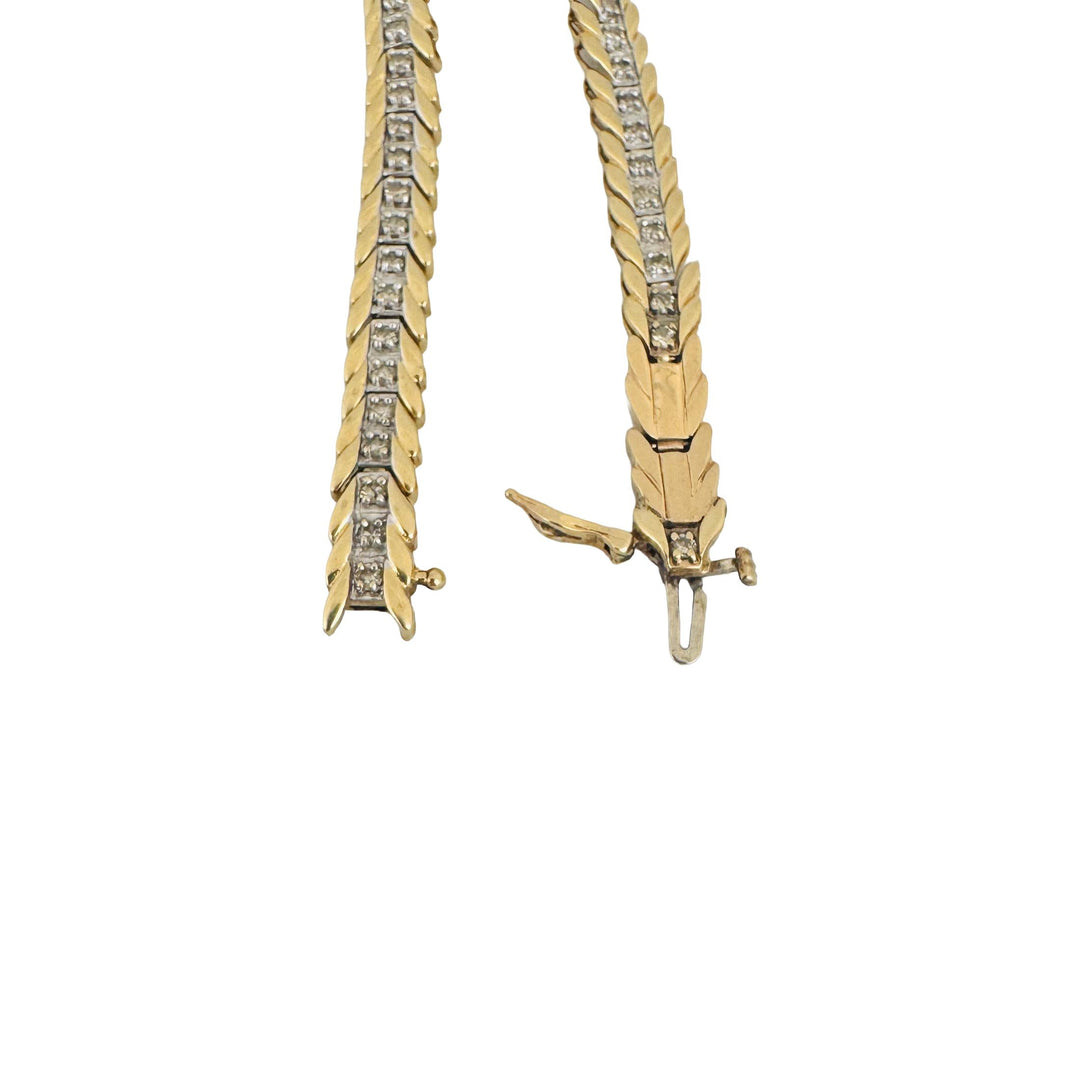 14k Yellow Gold and 1cttw Diamond 13.7g Vintage Chevron Link Bracelet 7.25"