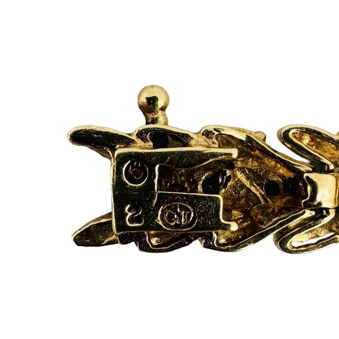 14k Yellow Gold and 1cttw Diamond 13.7g Vintage Chevron Link Bracelet 7.25"