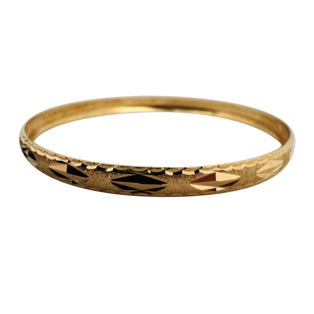 18k Yellow Gold 11.8g Solid Vintage 6mm Diamond Cut Bangle Bracelet 8.5"