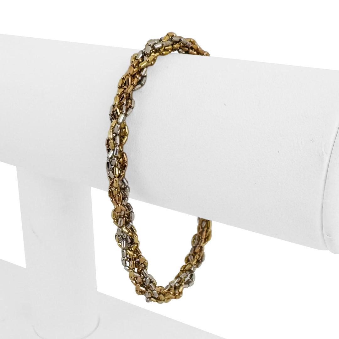 18k Yellow White and Rose Gold 16.3g Solid UnoAErre Woven Bracelet Italy 7.5"