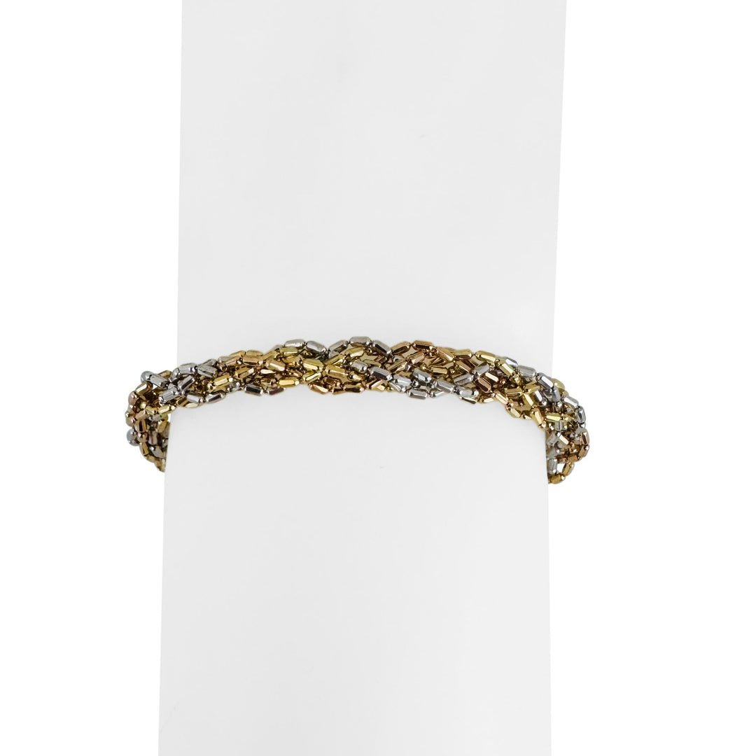 18k Yellow White and Rose Gold 16.3g Solid UnoAErre Woven Bracelet Italy 7.5"