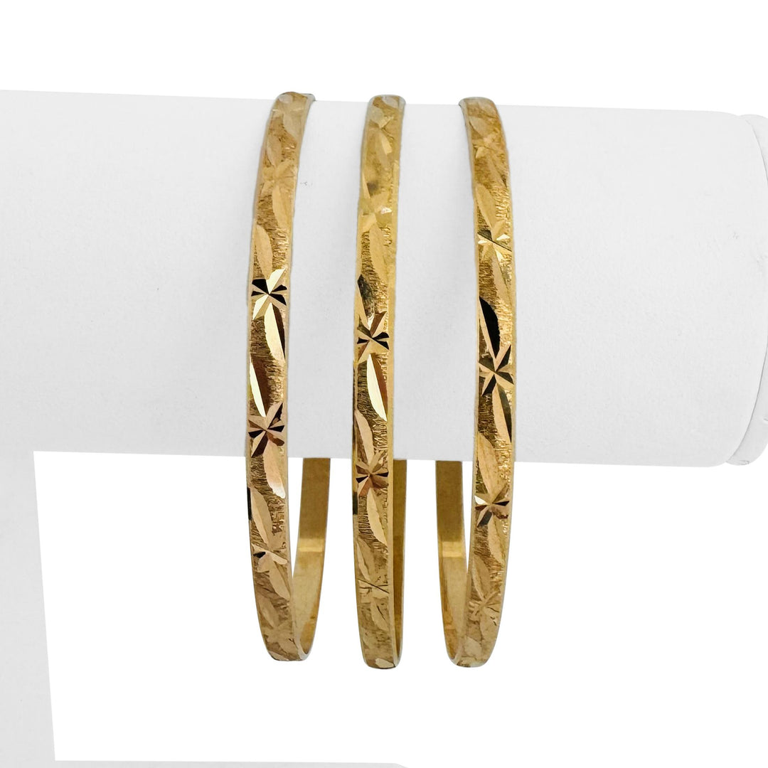 Set of Three 18k Yellow Gold 25.2g Solid Diamond Cut Bangle Bracelets 8"