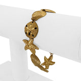 14k Yellow Gold 19.6g Diamond Cut Beach Ocean Charm Link Bracelet 7"