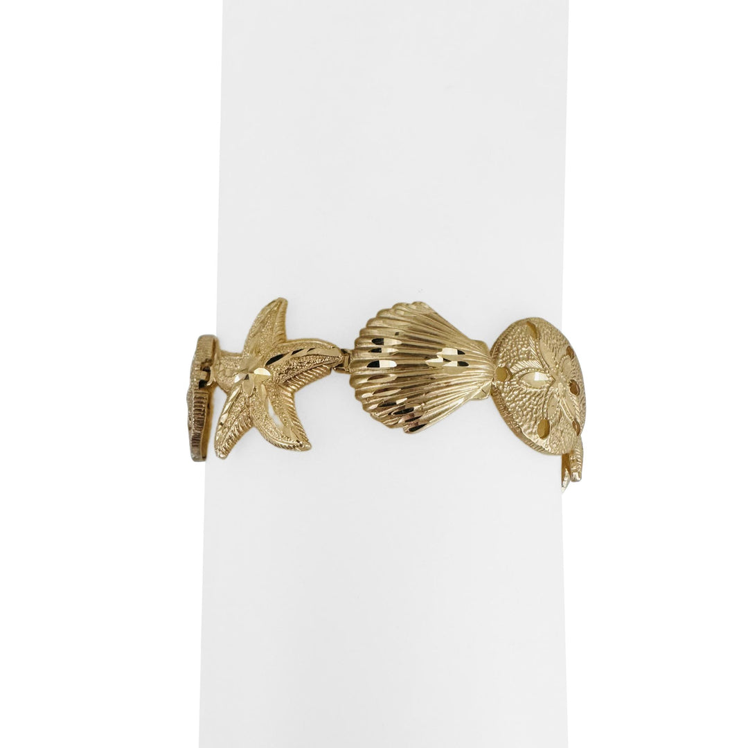 14k Yellow Gold 19.6g Diamond Cut Beach Ocean Charm Link Bracelet 7"