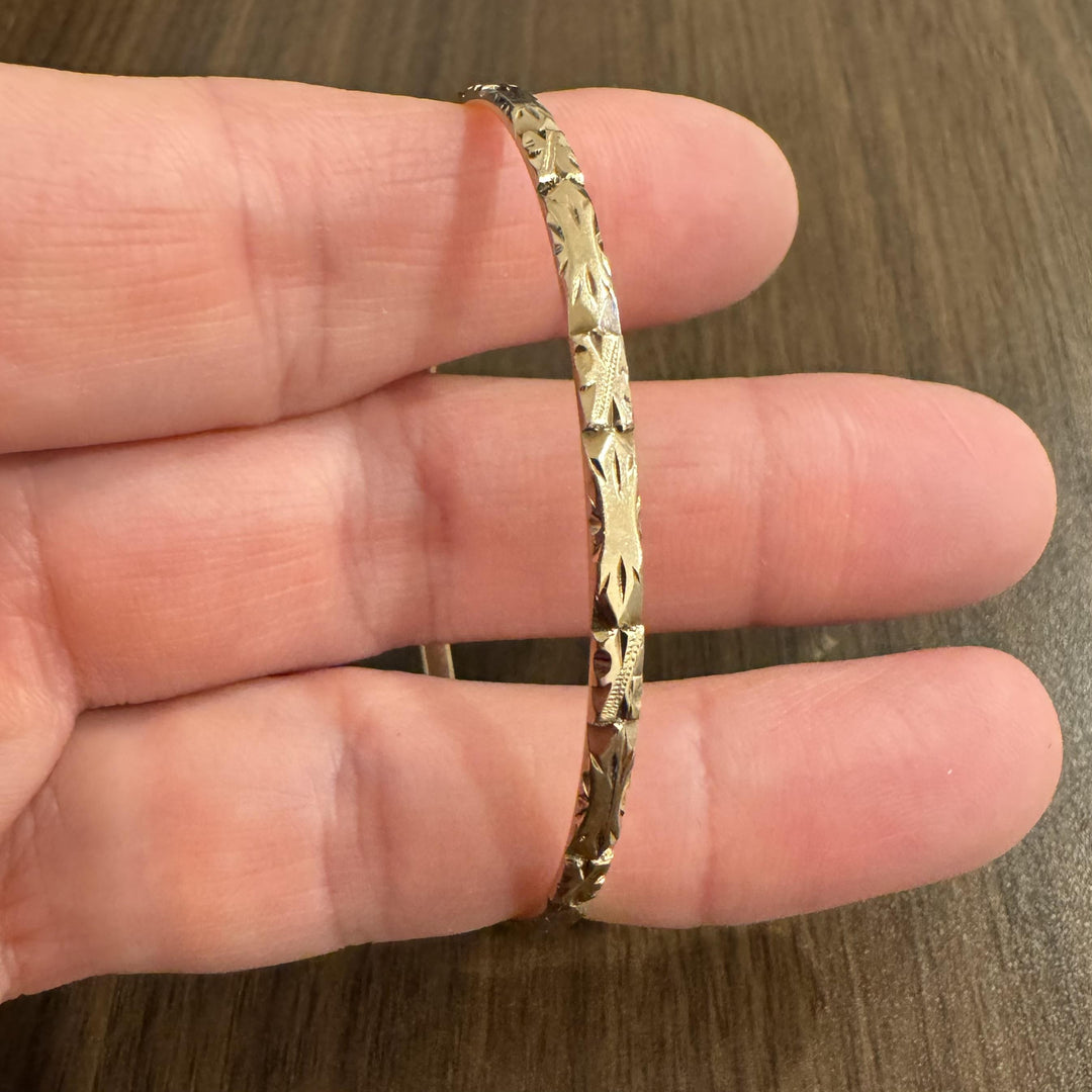 14k Yellow Gold 9.6g Solid Vintage 3mm Bangle Bracelet 7.5"