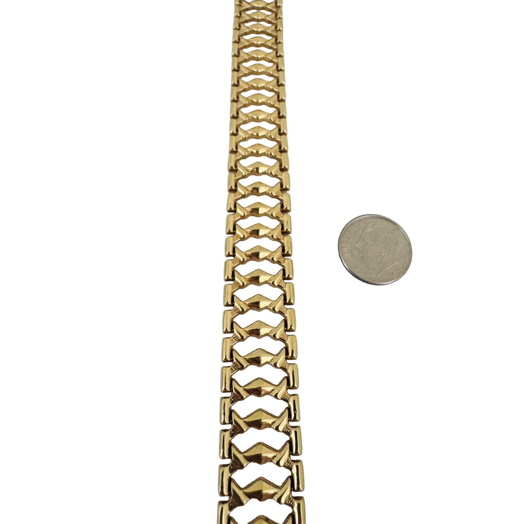 14k Yellow Gold 20.2g Ladies Vintage 16mm Fancy Link Bracelet 7"