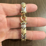 14k Yellow and White Gold 16.4g Two Tone 9mm Fancy Link Bracelet Italy 7.25"