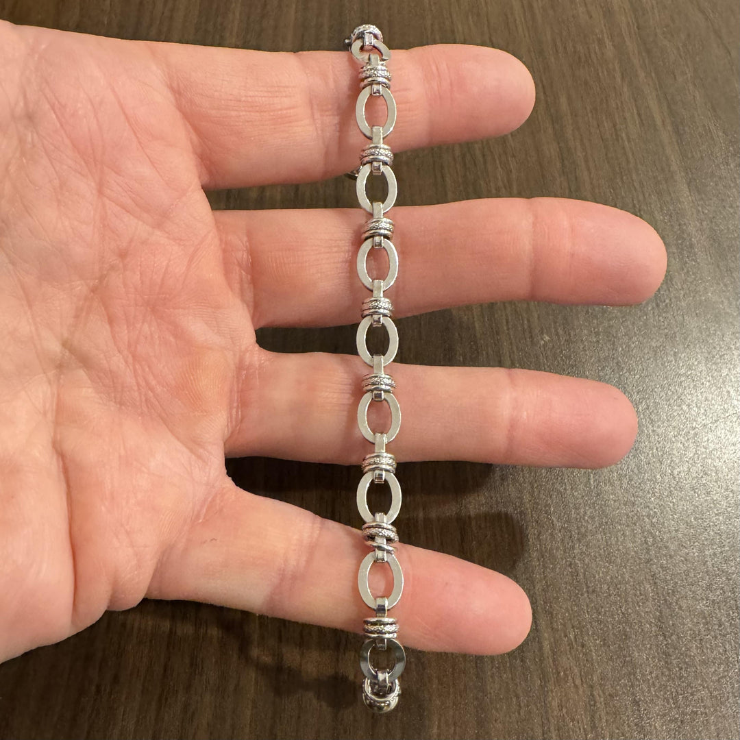 14k White Gold 4.7g Hollow Milor 7mm Fancy Cable Link Bracelet Italy 7.25"