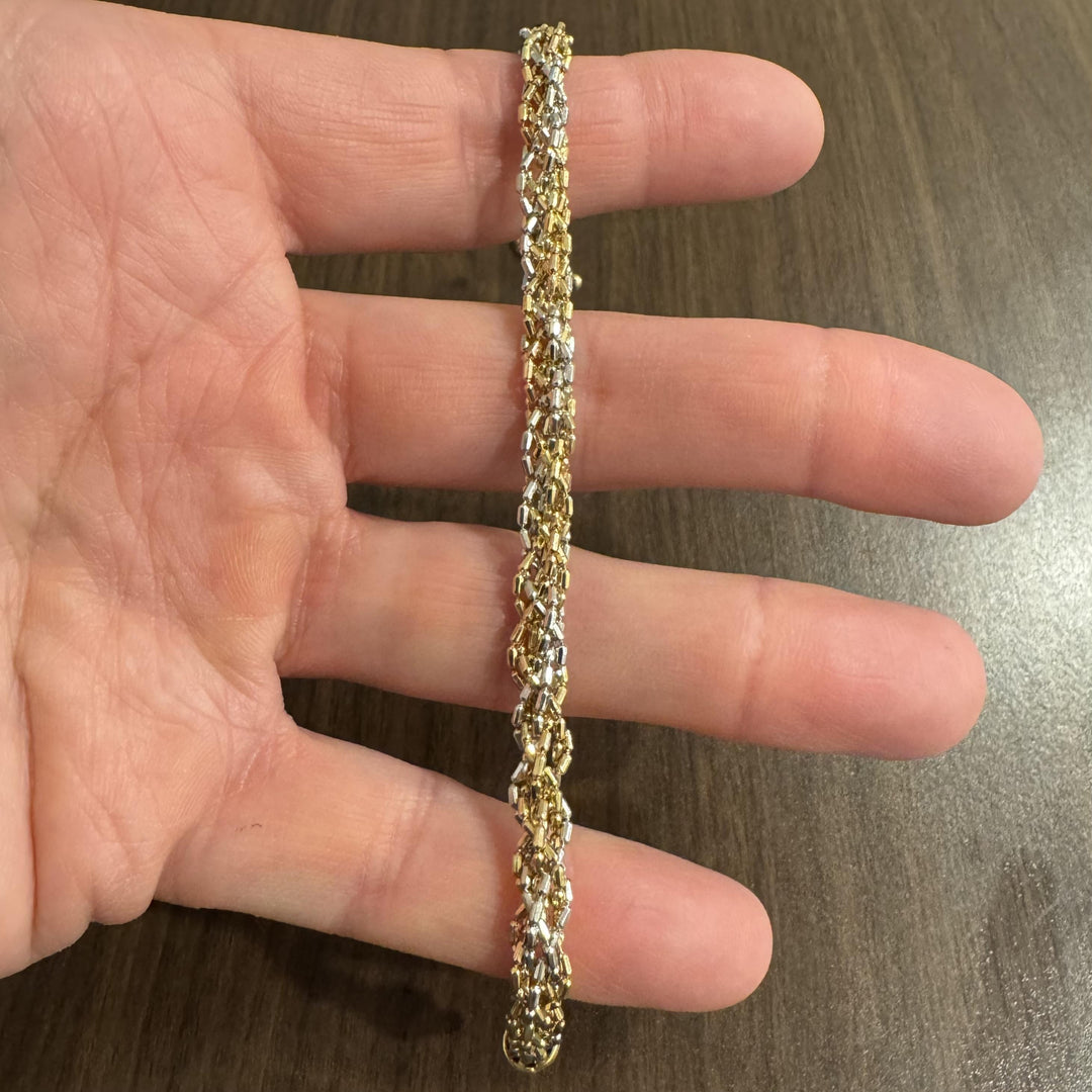 18k Yellow White and Rose Gold 16.3g Solid UnoAErre Woven Bracelet Italy 7.5"