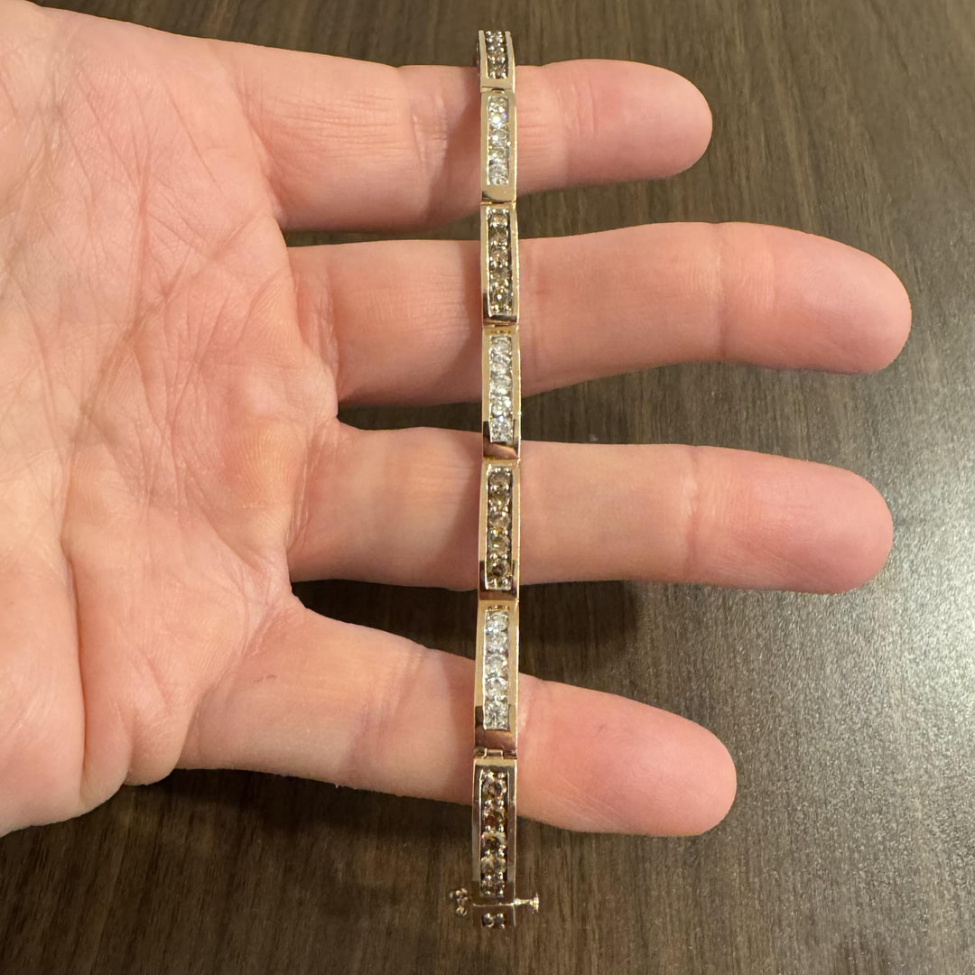 14k Rose Gold and 5cttw Champagne and White Diamond Bar Link Bracelet 6.5"