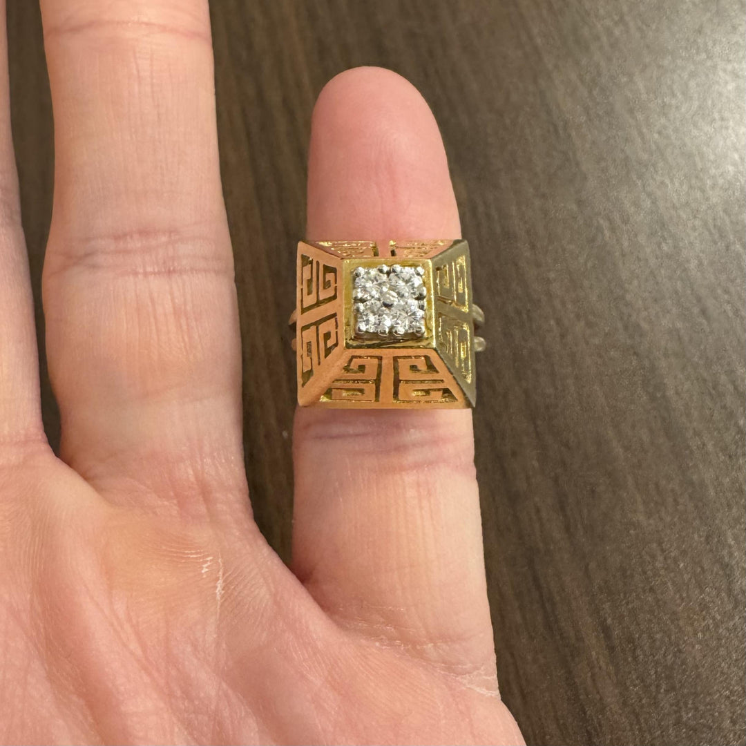 Tiffany & Co. 18k Yellow Gold and 0.40cttw Diamond Greek Key Ring Size 6