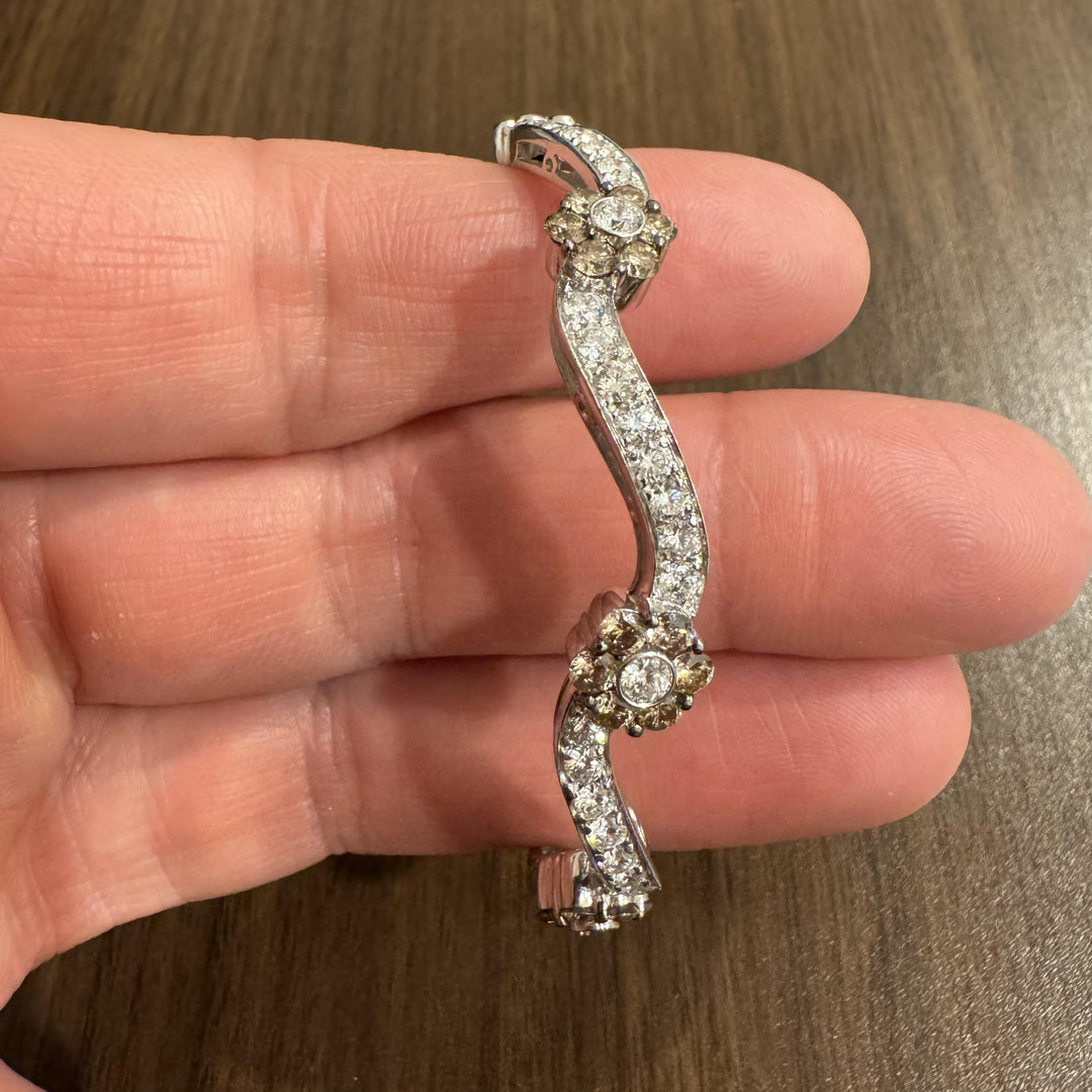 18k White Gold and 3cttw Diamond Heavy Cuff Bracelet 6.5"