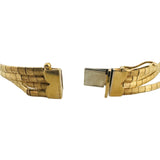 18k Yellow Gold Turquoise 30.5g Vintage Four Strand Satin Finish Bracelet 7.5"