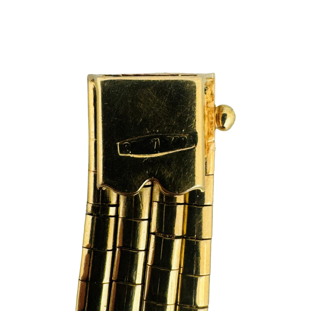 18k Yellow Gold Turquoise 30.5g Vintage Four Strand Satin Finish Bracelet 7.5"