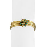 18k Yellow Gold Turquoise 30.5g Vintage Four Strand Satin Finish Bracelet 7.5"