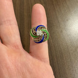 14k Yellow Gold Enamel and Diamond Vintage Swirl Ring Size 6.75