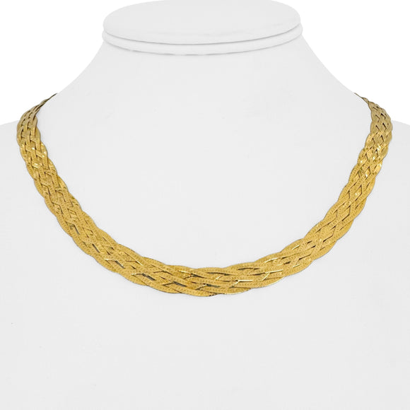 18k Yellow Gold 17.3g Braided Five Strand Herringbone Link Necklace Italy 18