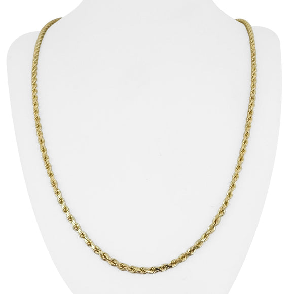 14k Yellow Gold 20.2g Solid Diamond Cut 3mm Rope Chain Necklace 24