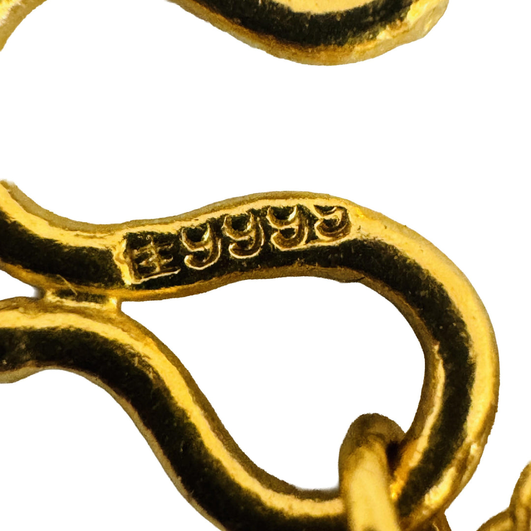 24k Pure Yellow Gold 12.6g Ladies 4mm Byzantine Link Heart Charm Bracelet 7.5"