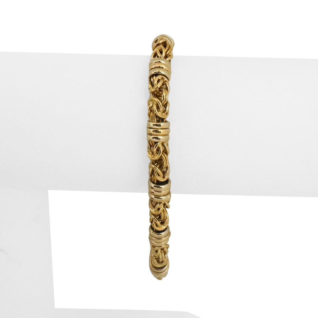 18k Yellow and White Gold 14g Vintage Fancy Byzantine Link Bracelet Italy 7"