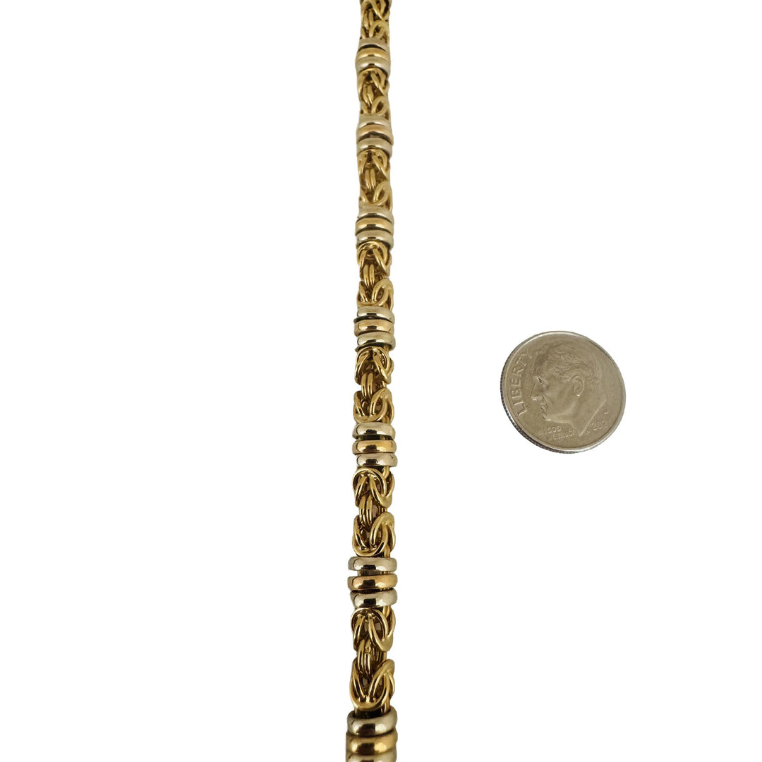 18k Yellow and White Gold 14g Vintage Fancy Byzantine Link Bracelet Italy 7"
