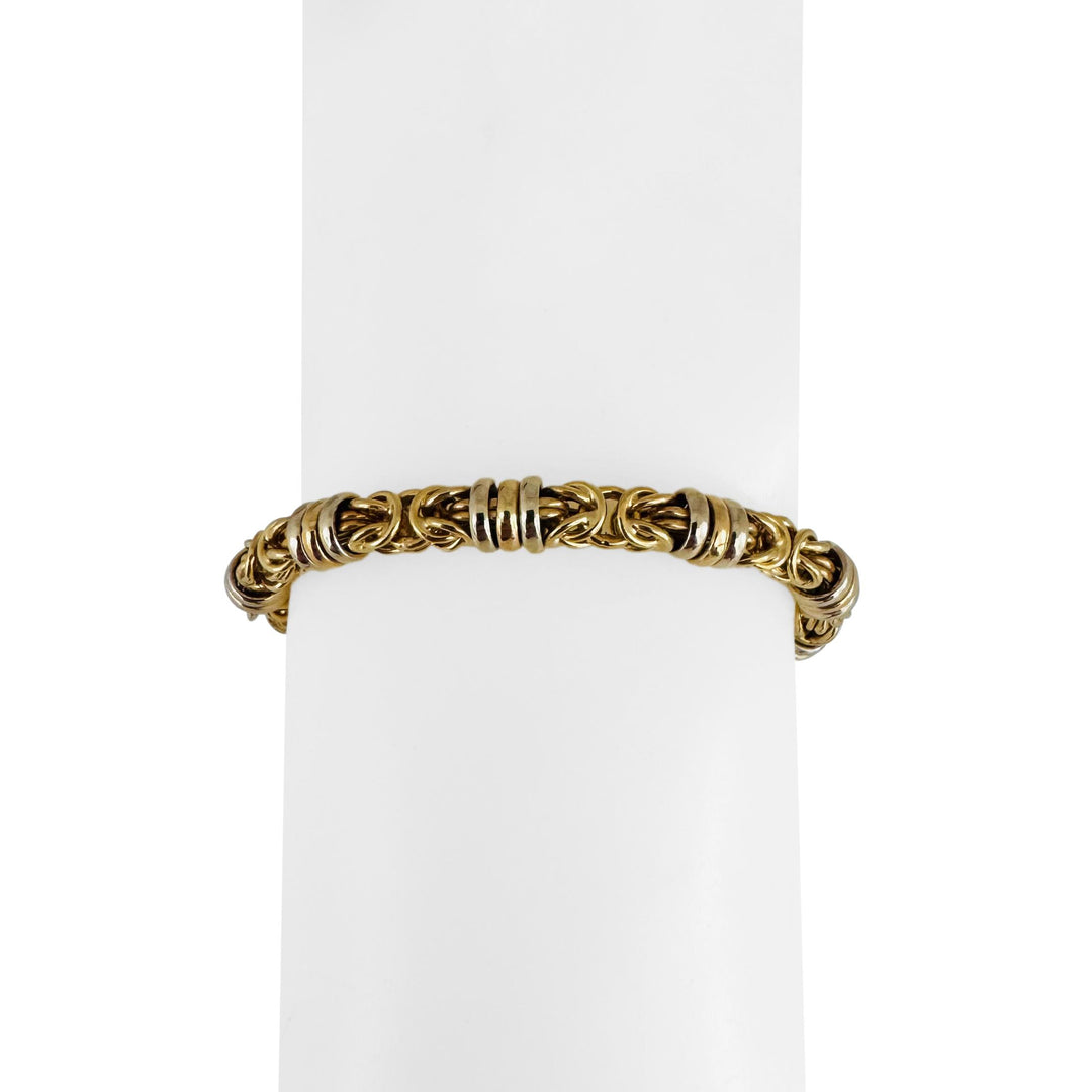 18k Yellow and White Gold 14g Vintage Fancy Byzantine Link Bracelet Italy 7"