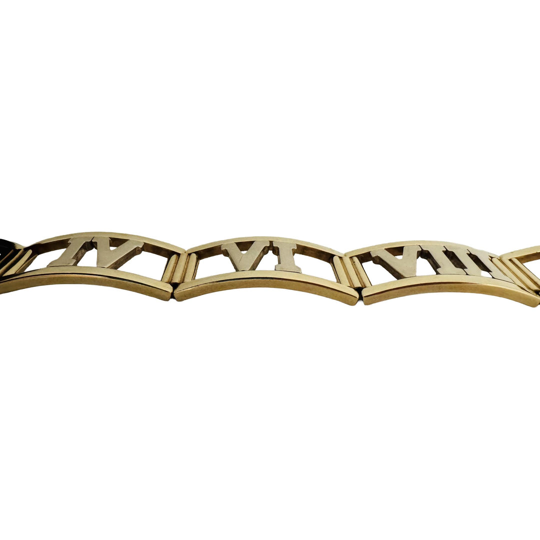 14k Yellow and White Gold 22.6g Roman Numeral Panel Link Bracelet Italy 7.25"