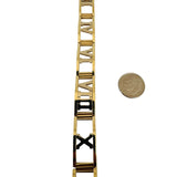 14k Yellow and White Gold 22.6g Roman Numeral Panel Link Bracelet Italy 7.25"